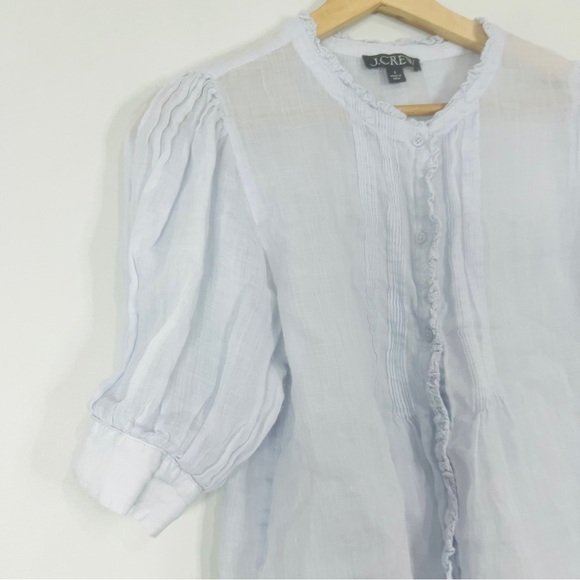 J. Crew lace Trim PINTUCK blouse Soft Blue Button-Up Top size small - Picture 3 of 7